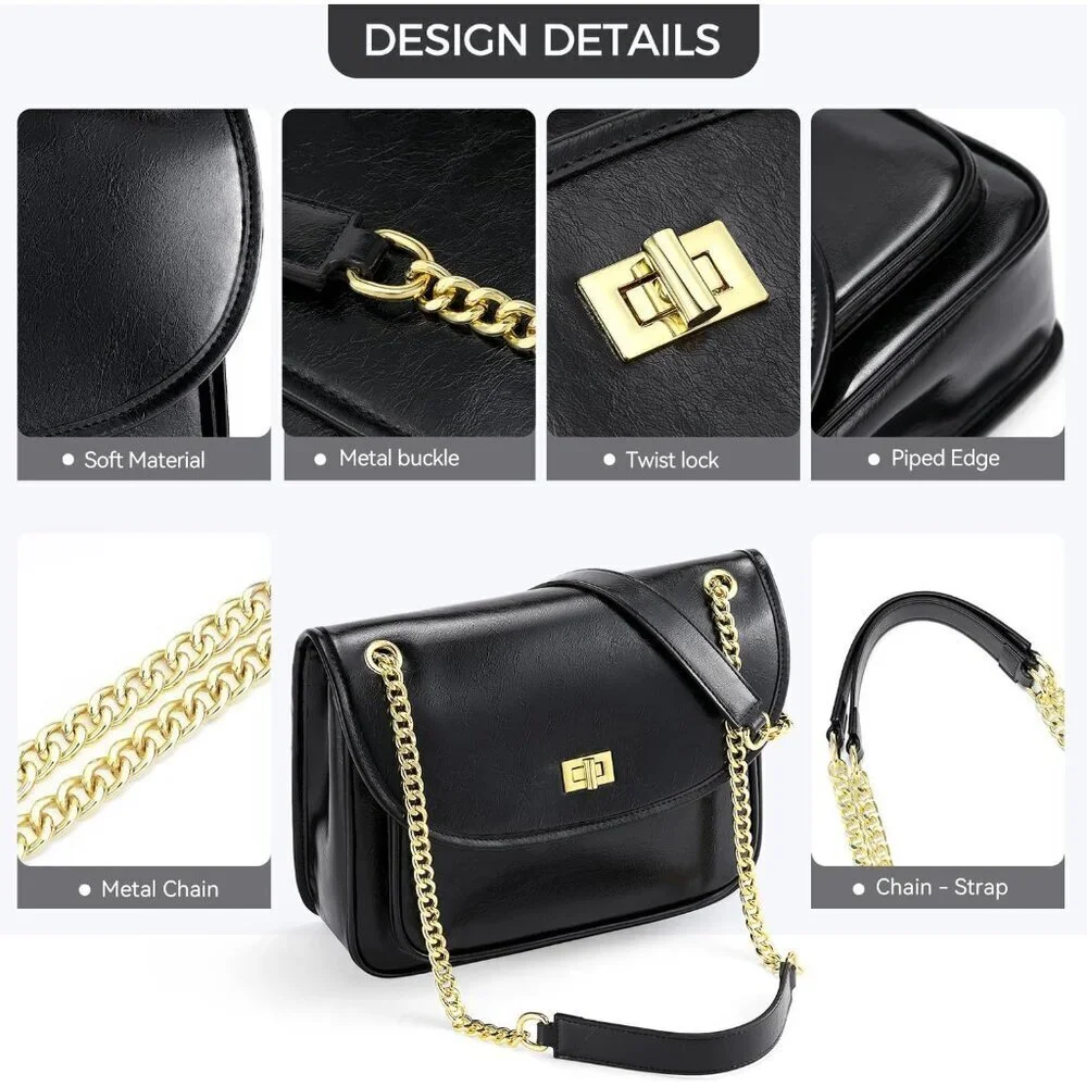 Crossbody Purses for Women Vegan Leather Small Bag with Chain and Multiple Pocke